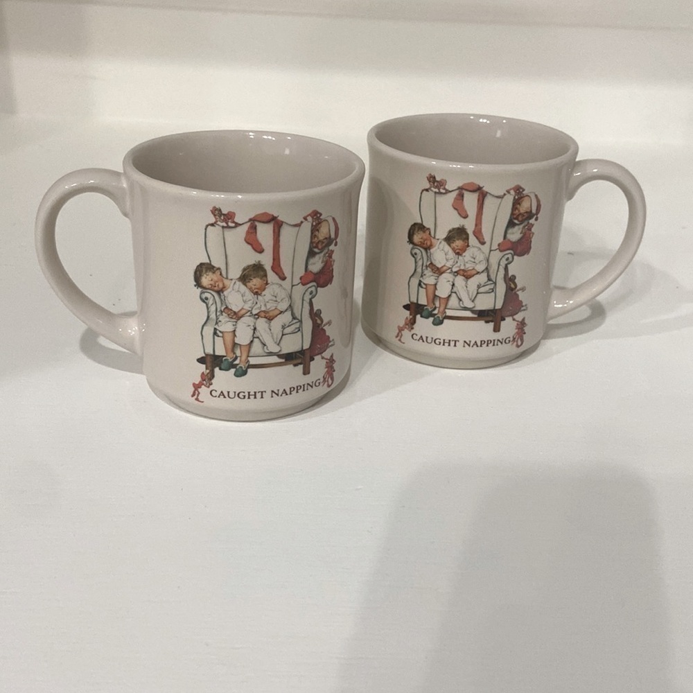 Vintage Hallmark Norman Rockwell “Caught Napping” Christmas Mug, 1987
